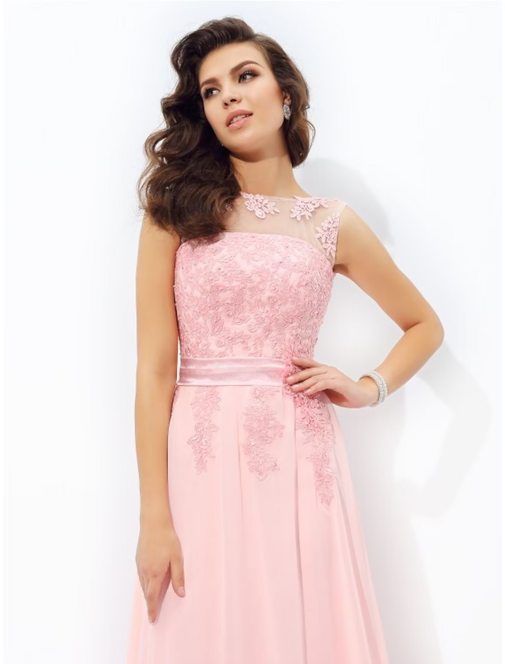 Sparkle & Shine Dress Formal Floor Length Sleeveless Jewel Neck with Appliques