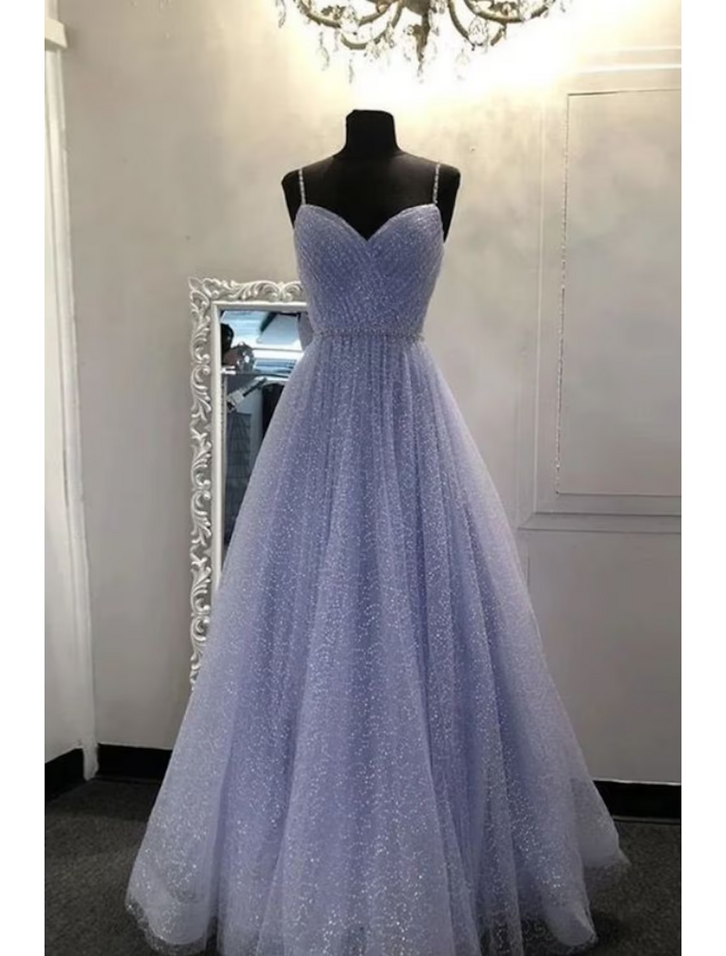 Sparkle Shine Dress Party Wear Floor Length Sleeveless Strap with Glitter Crystals