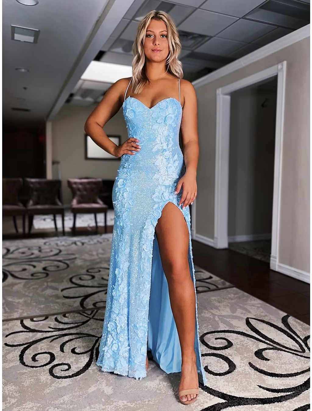 Mermaid / Trumpet Evening Gown Sexy Dress Formal Sweep / Brush Train Sleeveless Spaghetti Strap Backless with Appliques