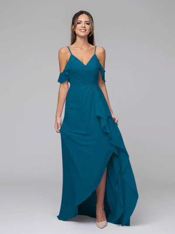 Cold Shoulder Open Back High Low Bridesmaid Dresses