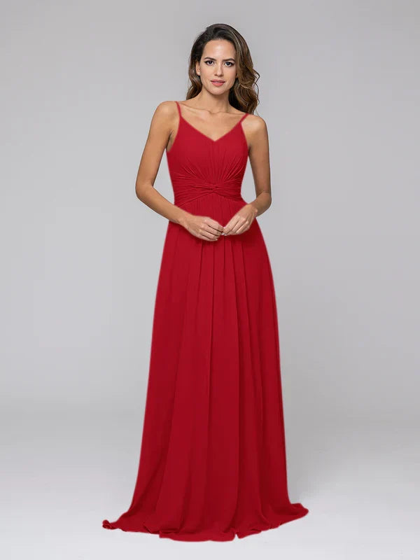 A Line Spaghetti Strap Bridesmaid Dresses With Twist-Knot