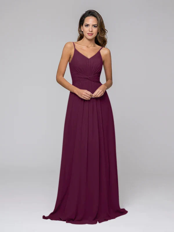 A Line Spaghetti Strap Bridesmaid Dresses With Twist-Knot