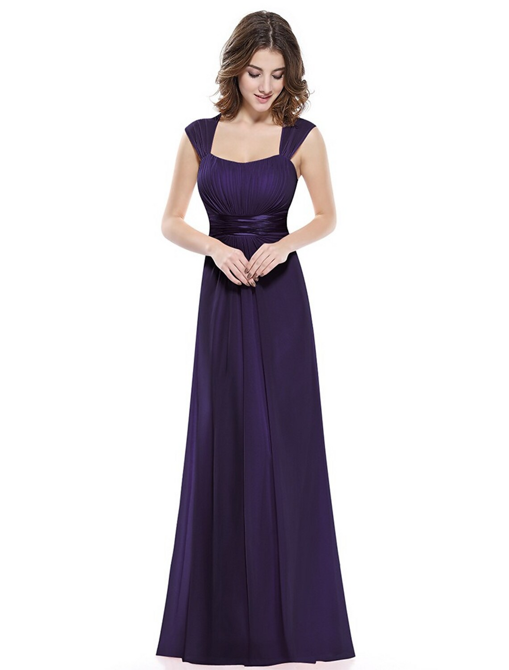 Evening Gown Beautiful Back Dress Wedding Guest Floor Length Sleeveless Scoop Neck with Ruched