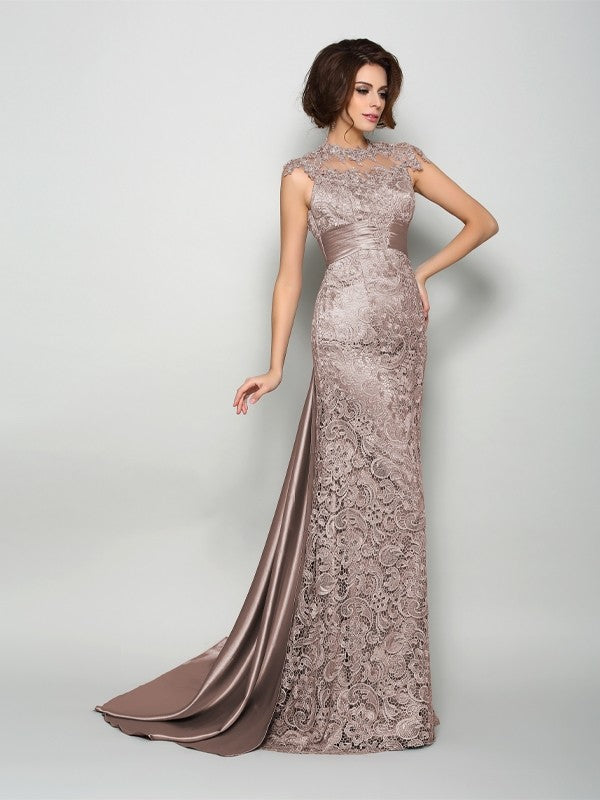 A-Line/Princess High Neck Sleeveless Long Elastic Woven Mother of the Bride Dresses