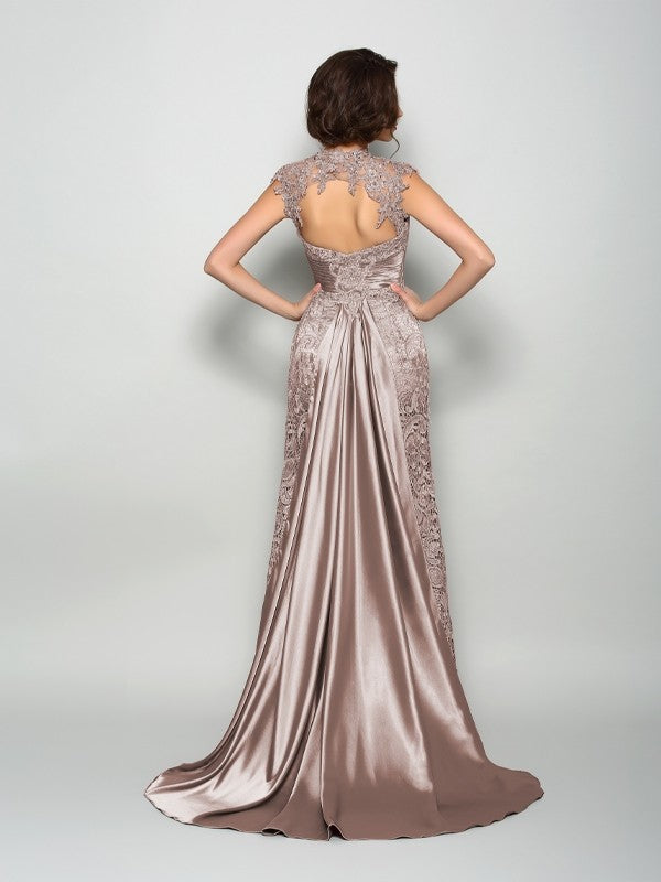 A-Line/Princess High Neck Sleeveless Long Elastic Woven Mother of the Bride Dresses