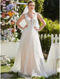 Beach Casual Wedding Dresses Floor Length A-Line Sleeveless V Neck With Embroidery