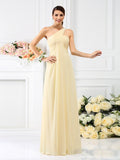 A-Line/Princess One-Shoulder Pleats Sleeveless Long Bridesmaid Dresses