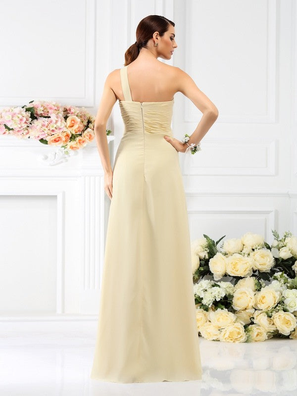 A-Line/Princess One-Shoulder Pleats Sleeveless Long Bridesmaid Dresses