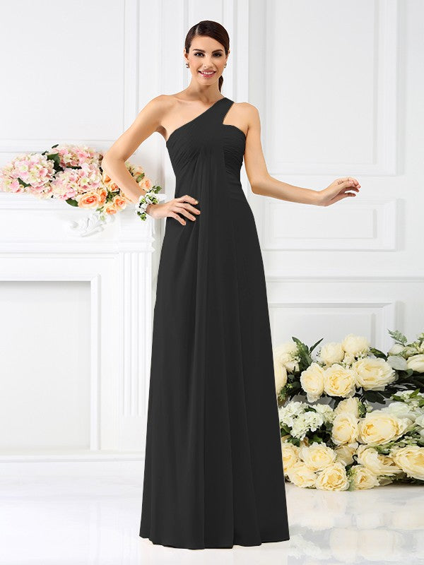 A-Line/Princess One-Shoulder Pleats Sleeveless Long Bridesmaid Dresses