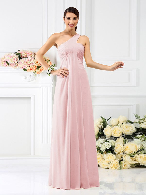 A-Line/Princess One-Shoulder Pleats Sleeveless Long Bridesmaid Dresses