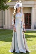 Silver A Line Maxi Mother of the Bride Dress