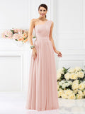 A-Line/Princess One-Shoulder Pleats Sleeveless Long Bridesmaid Dresses