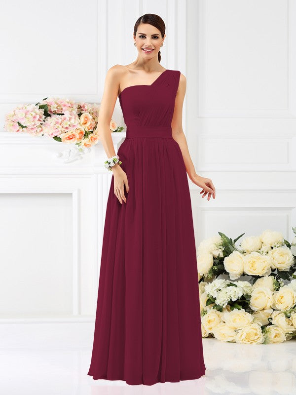 A-Line/Princess One-Shoulder Pleats Sleeveless Long Bridesmaid Dresses