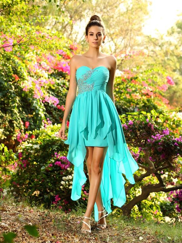 A-Line/Princess Sweetheart Beading Sleeveless High Low Bridesmaid Dresses