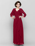 Sheath / Column Mother of the Bride Dress Convertible Dress V Neck Floor Length 3/4 Length Sleeve with Criss Cross Cascading Ruffles