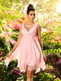 A-Line/Princess V-neck Ruffles Sleeveless Short Bridesmaid Dresses