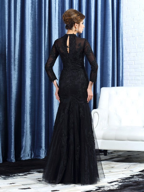 Trumpet/Mermaid High Neck Applique Long Sleeves Long Mother of the Bride DressesTrumpet/Mermaid High Neck Applique Long Sleeves Long Mother of the Bride Dresses