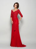 A-Line/Princess V-neck Beading 1/2 Sleeves Applique Long Mother of the Bride Dresses