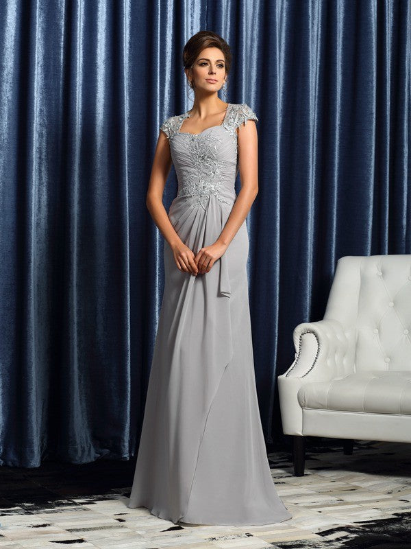 Sheath/Column Sweetheart Applique Short Sleeves Long Mother of the Bride Dresses