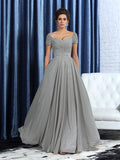 A-Line/Princess Sweetheart Beading Short Sleeves Long Mother of the Bride Dresses
