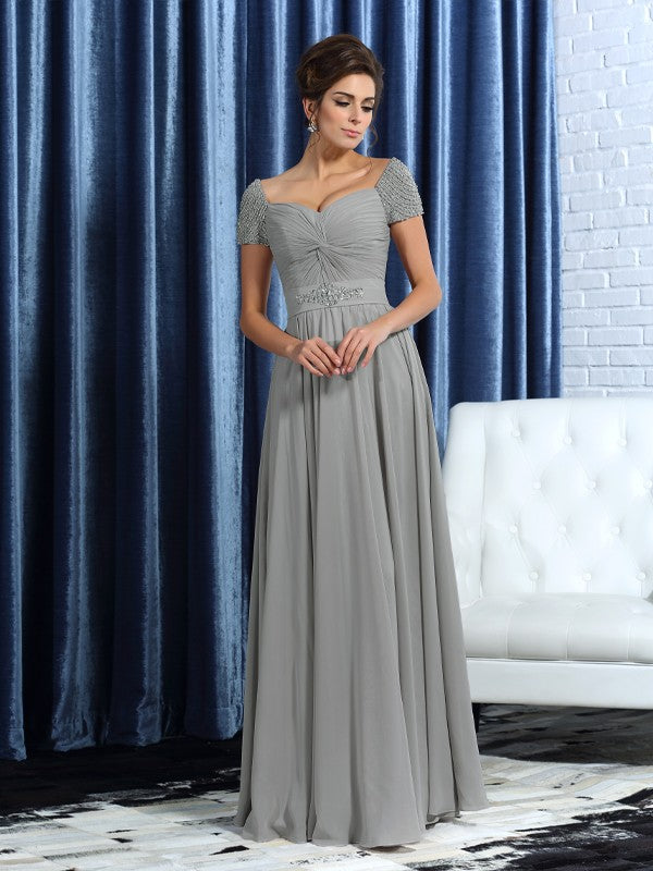 A-Line/Princess Sweetheart Beading Short Sleeves Long Mother of the Bride Dresses