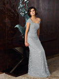 A-Line/Princess Off-the-Shoulder Applique Sleeveless Long Mother of the Bride Dresses