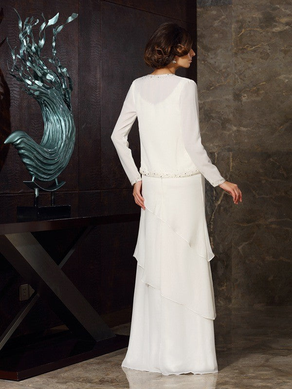 Sheath/Column Scoop Beading Sleeveless Long Mother of the Bride Dresses