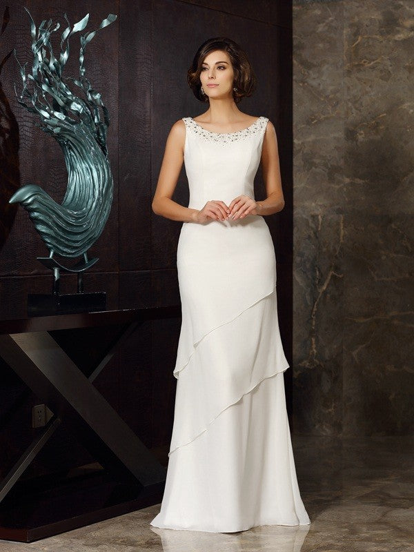 Sheath/Column Scoop Beading Sleeveless Long Mother of the Bride Dresses