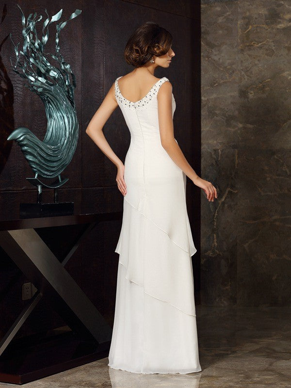 Sheath/Column Scoop Beading Sleeveless Long Mother of the Bride Dresses