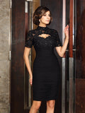 Sheath/Column High Neck Beading Short Sleeves Short Short/Mini Mother of the Bride Dresses