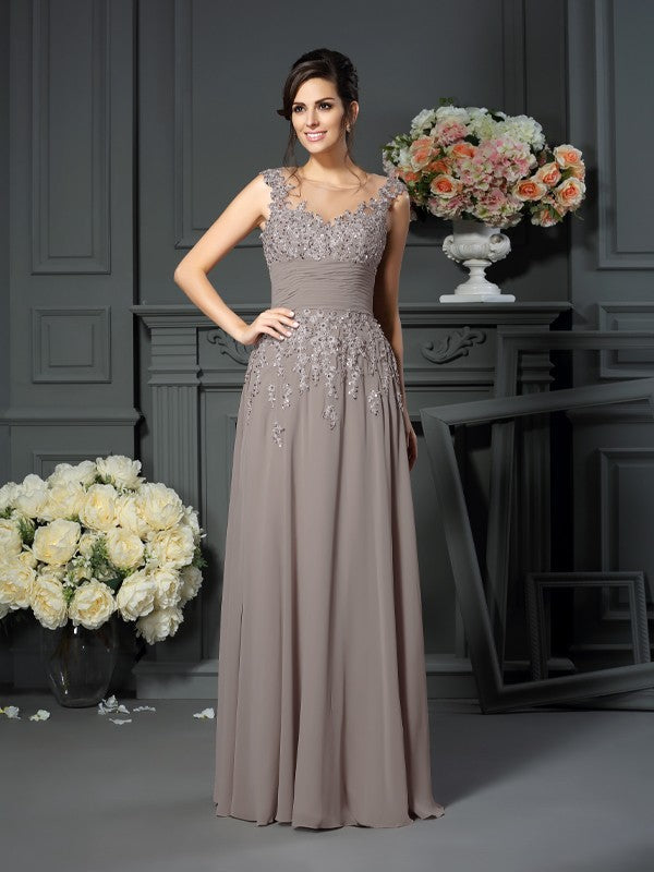 A-Line/Princess Scoop Beading Sleeveless Long Mother of the Bride Dresses