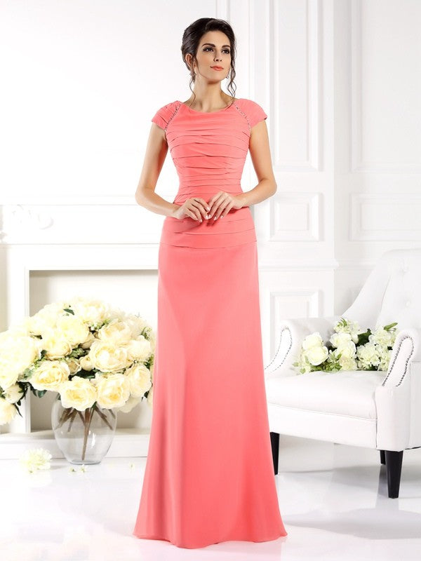 A-Line/Princess Bateau Short Sleeves Long Mother of the Bride Dresses