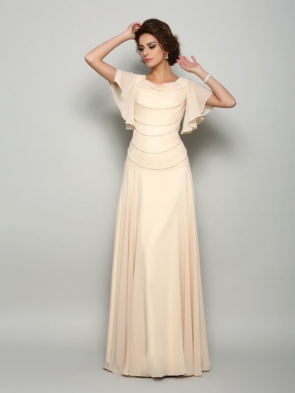 A-Line/Princess Square Beading Short Sleeves Long Mother of the Bride Dresses