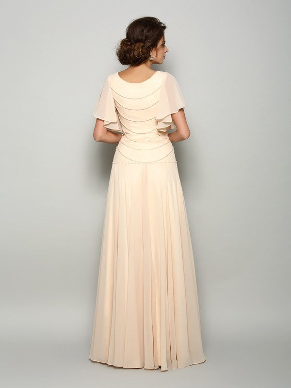 A-Line/Princess Square Beading Short Sleeves Long Mother of the Bride Dresses
