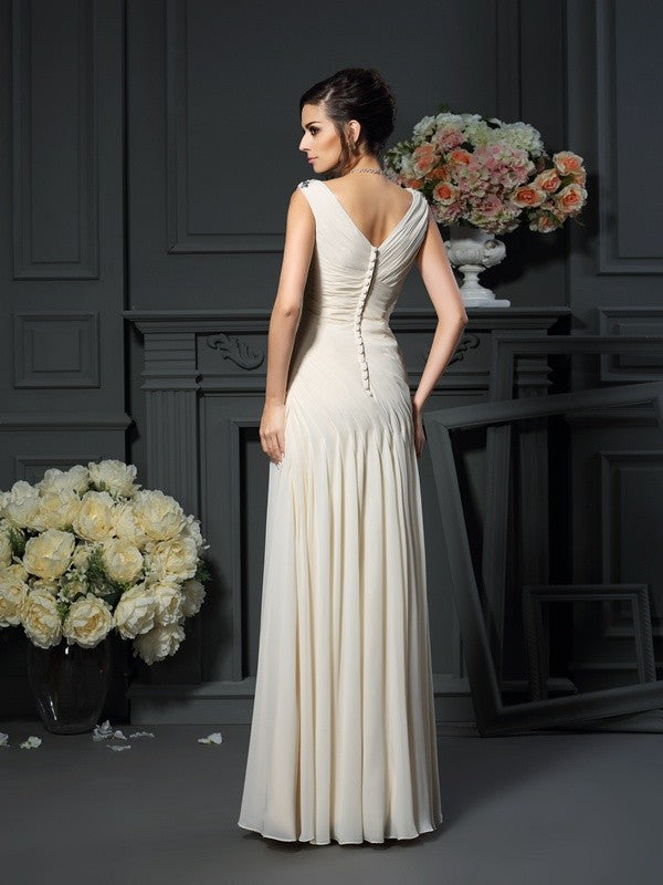 Sheath/Column V-neck Beading Sleeveless Long Mother of the Bride Dresses