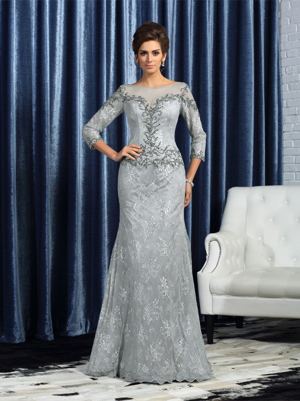 Trumpet/Mermaid Bateau Beading 3/4 Sleeves Long Mother of the Bride Dresses