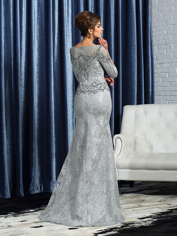Trumpet/Mermaid Bateau Beading 3/4 Sleeves Long Mother of the Bride Dresses