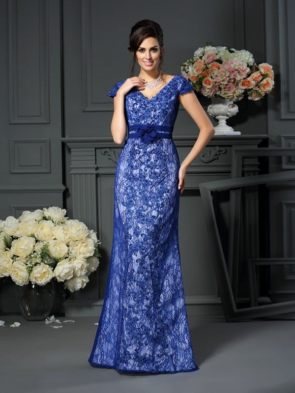 Trumpet/Mermaid V-neck Beading Short Sleeves Long Mother of the Bride Dresses