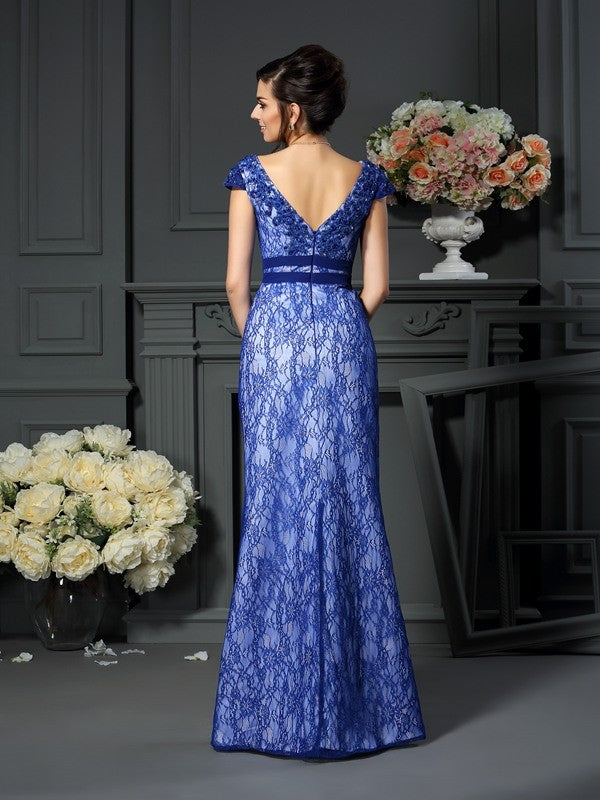 Trumpet/Mermaid V-neck Beading Short Sleeves Long Mother of the Bride Dresses