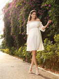 A-Line/Princess Off-the-Shoulder Beading 1/2 Sleeves Short Wedding Dresses