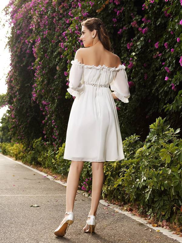 A-Line/Princess Off-the-Shoulder Beading 1/2 Sleeves Short Wedding Dresses