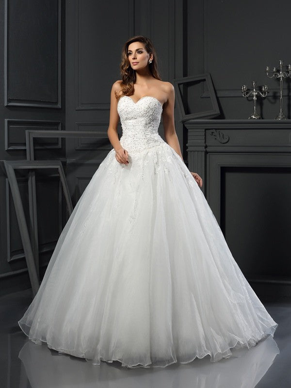 Ball Gown Sweetheart Beading Sleeveless Long Wedding Dresses