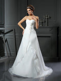 A-Line/Princess Sweetheart Ruched Sleeveless Long Wedding Dresses
