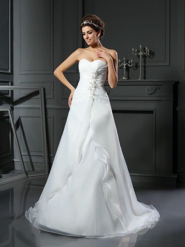A-Line/Princess Sweetheart Ruched Sleeveless Long Wedding Dresses