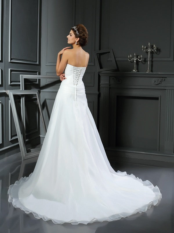 A-Line/Princess Sweetheart Ruched Sleeveless Long Wedding Dresses