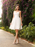 A-Line/Princess Spaghetti Straps Applique Sleeveless Short Wedding Dresses