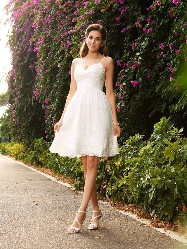 A-Line/Princess Spaghetti Straps Applique Sleeveless Short Wedding Dresses