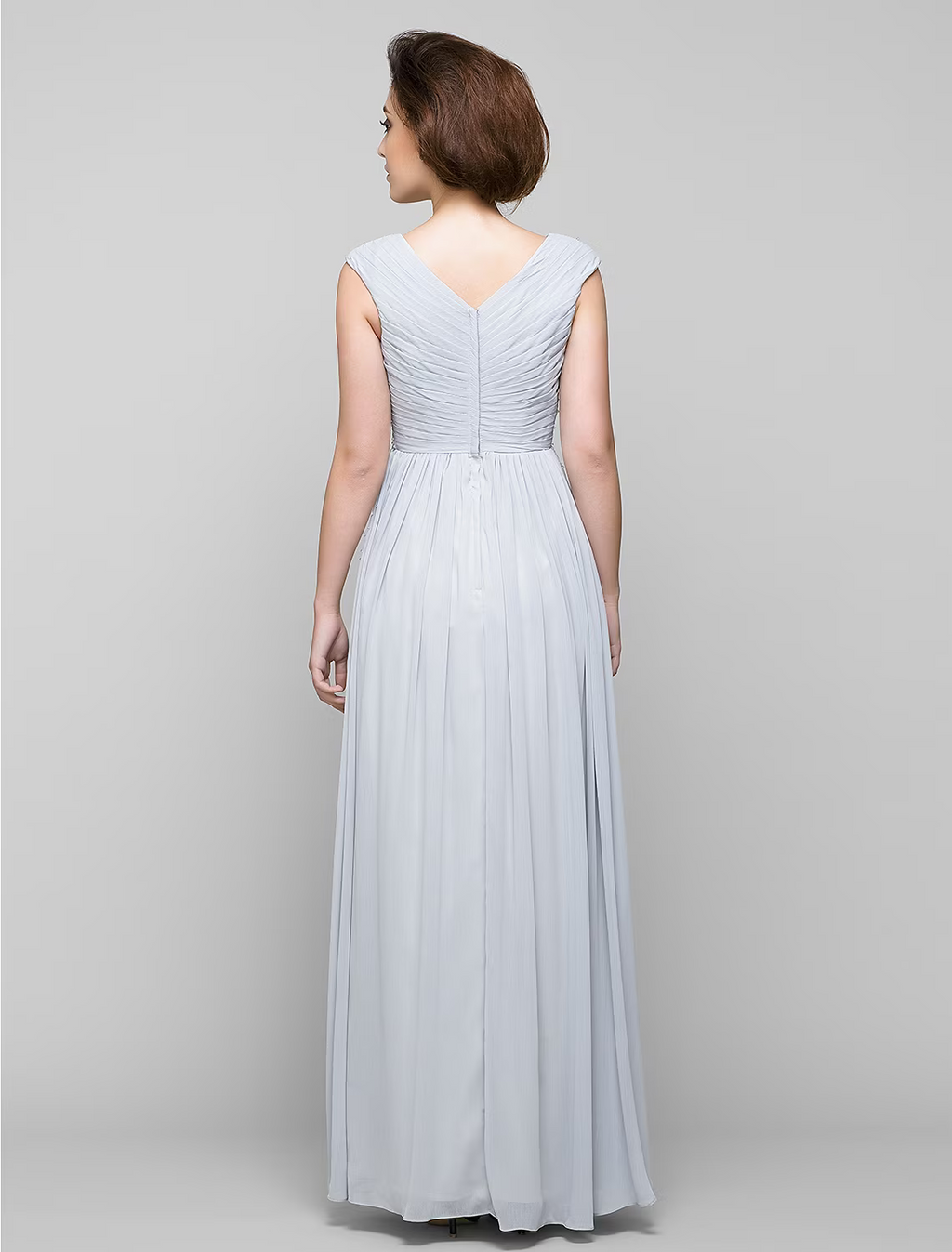 Mother of the Bride Dress Elegant V Neck Floor Length Sleeveless with Cross Beading