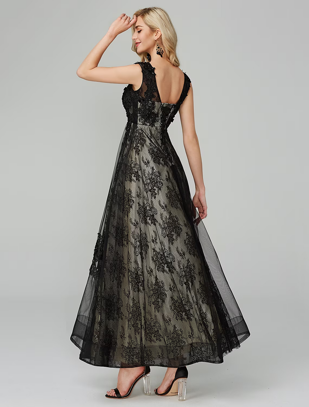 Open Back Dress Holiday Floor Length Sleeveless Jewel Neck with Appliques