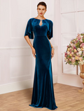 Mother of the Bride Dress Wedding Guest Vintage Elegant Scoop Neck Half Sleeve with Pleats Beading